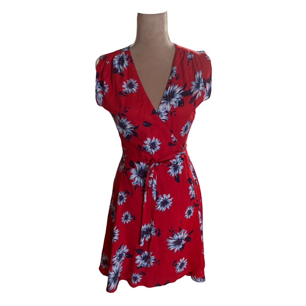 Yumi Kim Red Floral Puff Sleeve Mini Dress